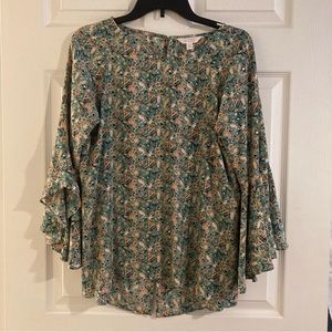 Multicolored paisley pattern 3/4 length sleeve blouse